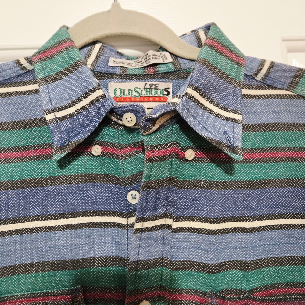 Vtg OLD SCHOOLS LEE Clothing Co Mens Striped Button Down Long Sleeve Shirt Y2K L